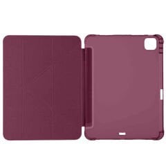 Apple iPad Pro 11 inç 2.Nesil 2020 Uyumlu Kılıf Üçgen Katlanabilir Kalem Şarj Bölmeli Kılıf Mürdüm