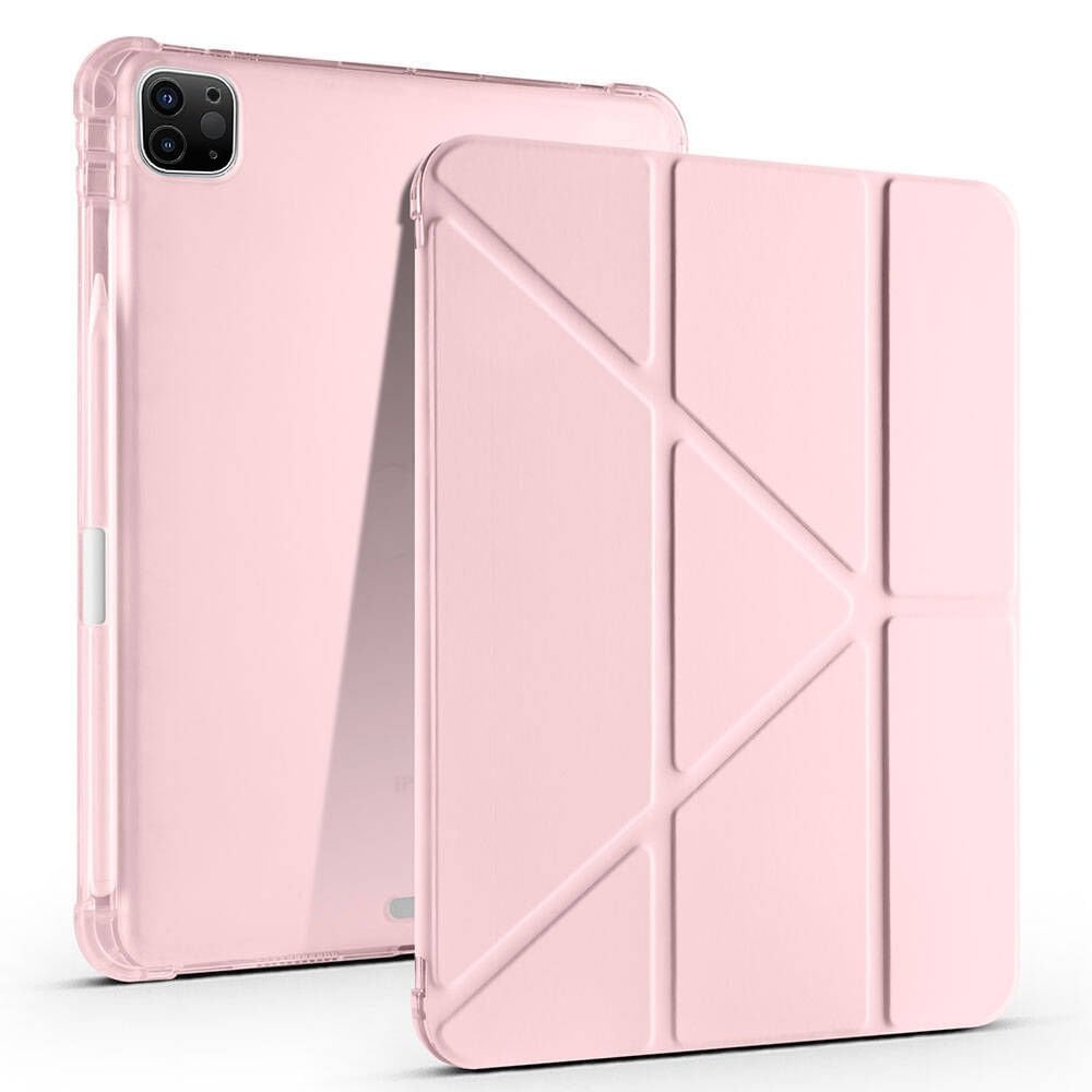 Apple iPad Pro 11 inç 2.Nesil 2020 Uyumlu Kılıf Üçgen Katlanabilir Kalem Şarj Bölmeli Kılıf Pembe