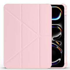 Apple iPad Pro 11 inç 2.Nesil 2020 Uyumlu Kılıf Üçgen Katlanabilir Kalem Şarj Bölmeli Kılıf Pembe