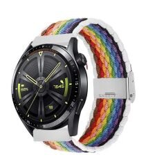 Samsung Gear S3 Frontier R760 - S3 Classic R770 22mm Uyumlu Metal Klips Solo Fiberlink Örgü Kordon Beyaz Gökkuşağı