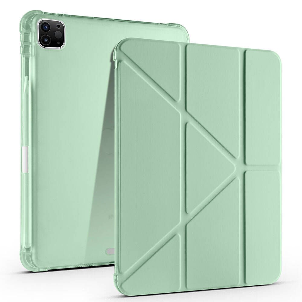 Apple iPad Pro 11 inç 2.Nesil 2020 Uyumlu Kılıf Üçgen Katlanabilir Kalem Şarj Bölmeli Kılıf Yeşil