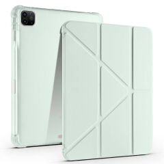 Apple iPad Pro 11 inç 3.Nesil M1 2021 Uyumlu Kılıf Üçgen Katlanabilir Kalem Şarj Bölmeli Kılıf Açık Yeşil