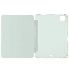 Apple iPad Pro 11 inç 3.Nesil M1 2021 Uyumlu Kılıf Üçgen Katlanabilir Kalem Şarj Bölmeli Kılıf Açık Yeşil