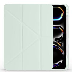 Apple iPad Pro 11 inç 3.Nesil M1 2021 Uyumlu Kılıf Üçgen Katlanabilir Kalem Şarj Bölmeli Kılıf Açık Yeşil