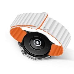 Samsung Galaxy Watch 5 Pro r920 20mm Uyumlu 20mm Harmony Duo Magnetik Silikon Kordon Beyaz - Turuncu