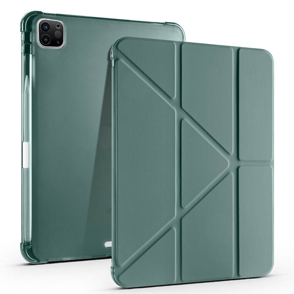 Apple iPad Pro 11 inç 3.Nesil M1 2021 Uyumlu Kılıf Üçgen Katlanabilir Kalem Şarj Bölmeli Kılıf Haki