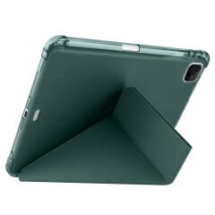 Apple iPad Pro 11 inç 3.Nesil M1 2021 Uyumlu Kılıf Üçgen Katlanabilir Kalem Şarj Bölmeli Kılıf Haki