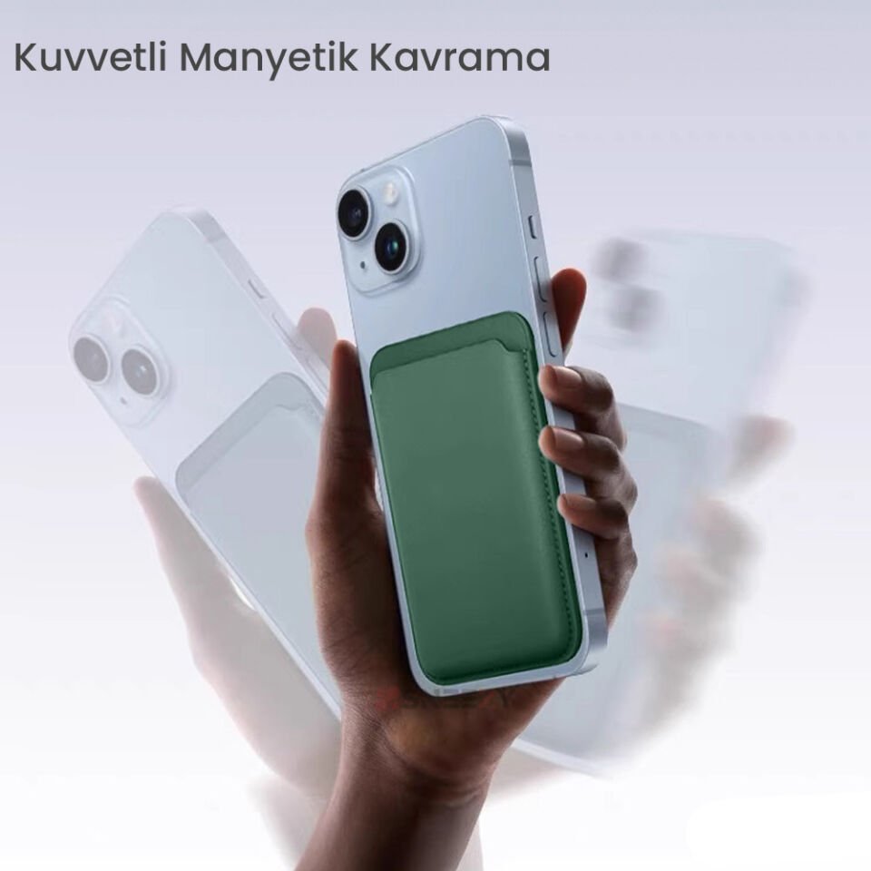 Sneezy İphone 17-17 Air -17Pro-17 Pro max Uyumlu Birinci Sınıf Magsafe Cüzdan Magsafe Deri Kartlık Haki