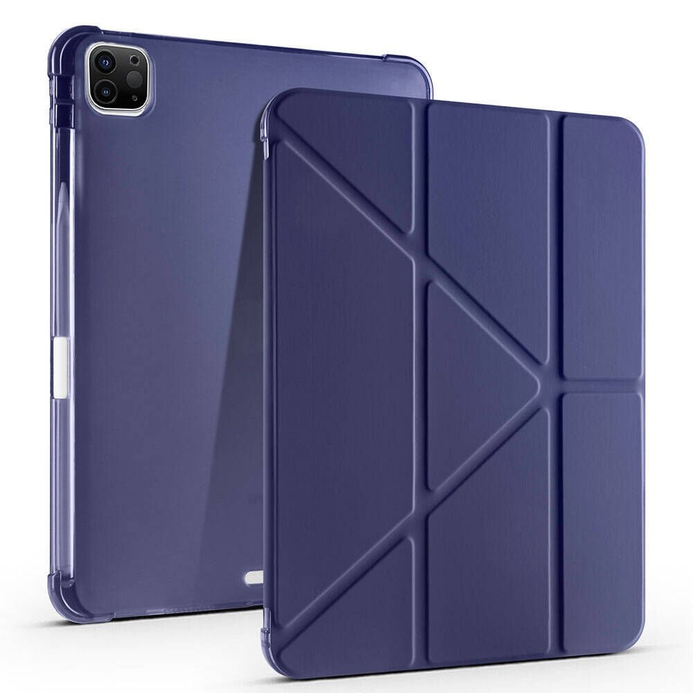 Apple iPad Pro 11 inç 3.Nesil M1 2021 Uyumlu Kılıf Üçgen Katlanabilir Kalem Şarj Bölmeli Kılıf Lacivert