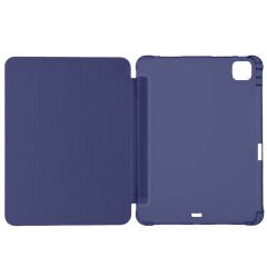 Apple iPad Pro 11 inç 3.Nesil M1 2021 Uyumlu Kılıf Üçgen Katlanabilir Kalem Şarj Bölmeli Kılıf Lacivert