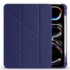 Apple iPad Pro 11 inç 3.Nesil M1 2021 Uyumlu Kılıf Üçgen Katlanabilir Kalem Şarj Bölmeli Kılıf Lacivert