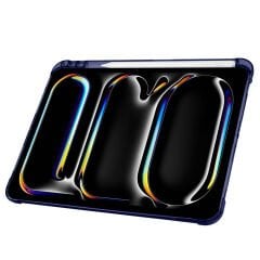 Apple iPad Pro 11 inç 3.Nesil M1 2021 Uyumlu Kılıf Üçgen Katlanabilir Kalem Şarj Bölmeli Kılıf Lacivert