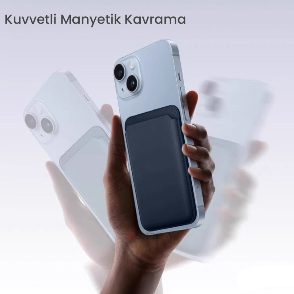Sneezy İphone 17-17 Air -17Pro-17 Pro max Uyumlu Birinci Sınıf Magsafe Cüzdan Magsafe Deri Kartlık Lacivert