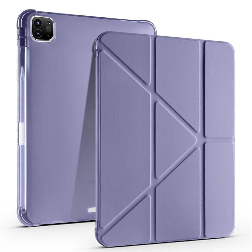 Apple iPad Pro 11 inç 3.Nesil M1 2021 Uyumlu Kılıf Üçgen Katlanabilir Kalem Şarj Bölmeli Kılıf Lavanta