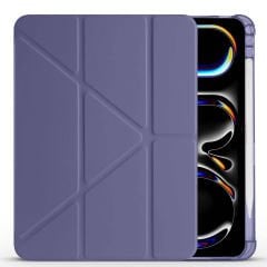 Apple iPad Pro 11 inç 3.Nesil M1 2021 Uyumlu Kılıf Üçgen Katlanabilir Kalem Şarj Bölmeli Kılıf Lavanta