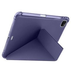 Apple iPad Pro 11 inç 3.Nesil M1 2021 Uyumlu Kılıf Üçgen Katlanabilir Kalem Şarj Bölmeli Kılıf Lavanta