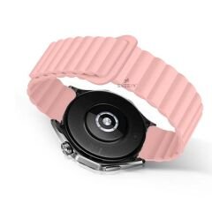 Samsung Galaxy Watch 4 40-42-44-46mm Uyumlu 20mm Harmony Duo Magnetik Silikon Kordon Pembe - Pembe