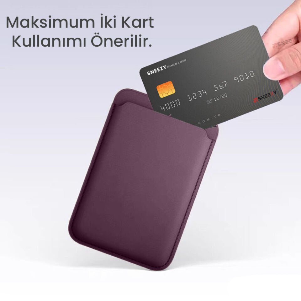 Sneezy İphone 17-17 Air -17Pro-17 Pro max Uyumlu Birinci Sınıf Magsafe Cüzdan Magsafe Deri Kartlık Mor