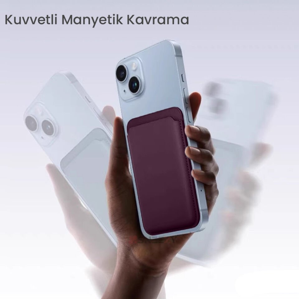 Sneezy İphone 17-17 Air -17Pro-17 Pro max Uyumlu Birinci Sınıf Magsafe Cüzdan Magsafe Deri Kartlık Mor