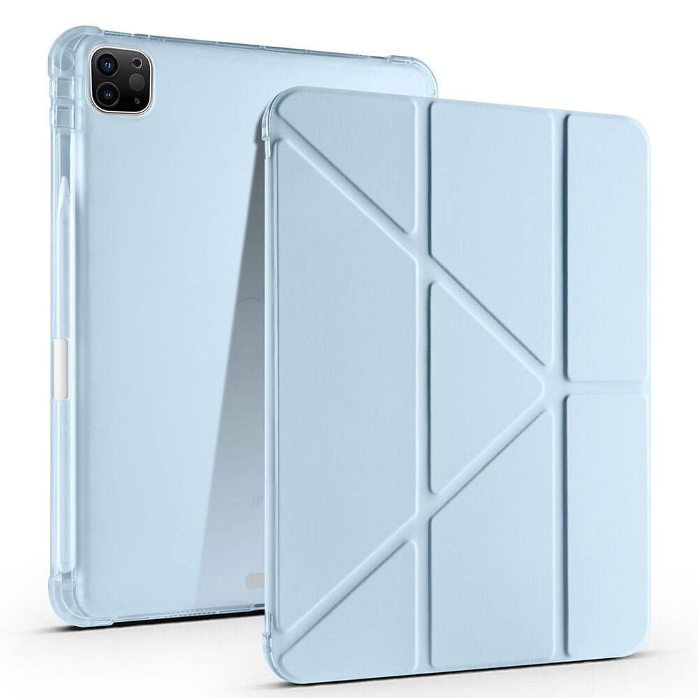 Apple iPad Pro 11 inç 3.Nesil M1 2021 Uyumlu Kılıf Üçgen Katlanabilir Kalem Şarj Bölmeli Kılıf Mavi