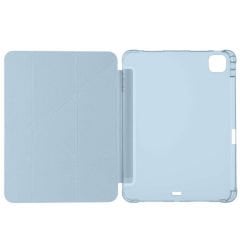 Apple iPad Pro 11 inç 3.Nesil M1 2021 Uyumlu Kılıf Üçgen Katlanabilir Kalem Şarj Bölmeli Kılıf Mavi