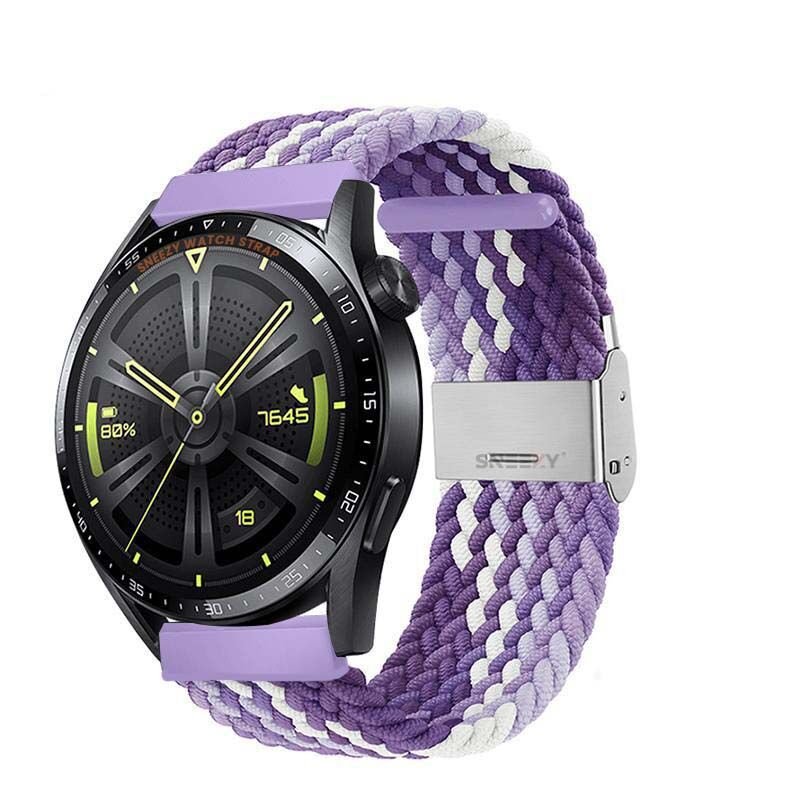 Samsung Gear S3 Frontier R760 - S3 Classic R770 22mm Uyumlu Metal Klips Solo Fiberlink Örgü Kordon Lila Beyaz