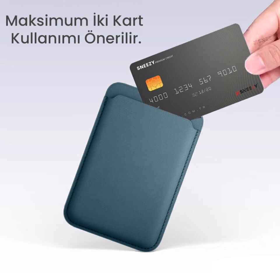 Sneezy İphone 17-17 Air -17Pro-17 Pro max Uyumlu Birinci Sınıf Magsafe Cüzdan Magsafe Deri Kartlık Petrol Mavi