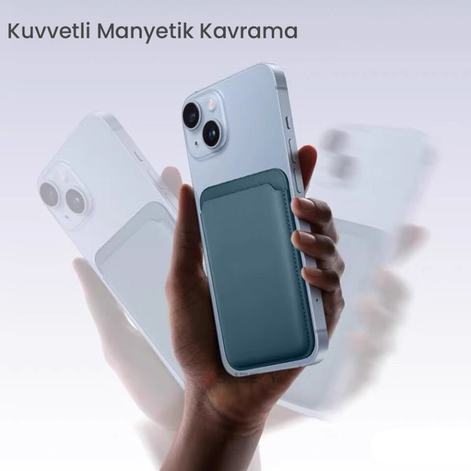 Sneezy İphone 17-17 Air -17Pro-17 Pro max Uyumlu Birinci Sınıf Magsafe Cüzdan Magsafe Deri Kartlık Petrol Mavi