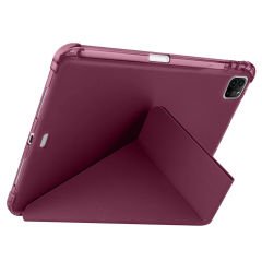 Apple iPad Pro 11 inç 3.Nesil M1 2021 Uyumlu Kılıf Üçgen Katlanabilir Kalem Şarj Bölmeli Kılıf Mürdüm