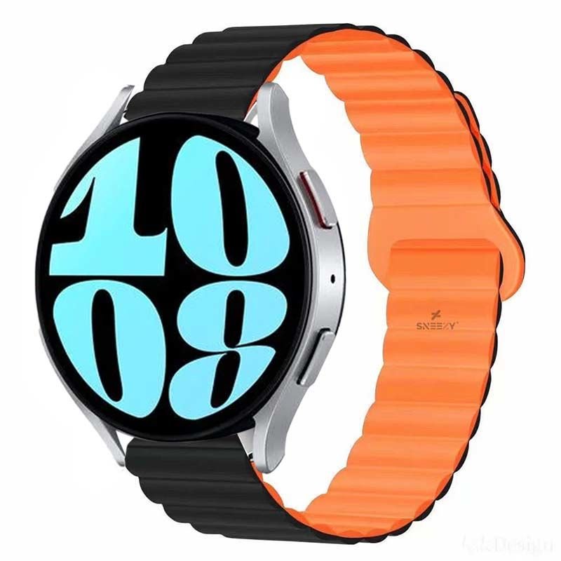 Samsung Galaxy Watch 4 40-42-44-46mm Uyumlu 20mm Harmony Duo Magnetik Silikon Kordon Siyah - Turuncu