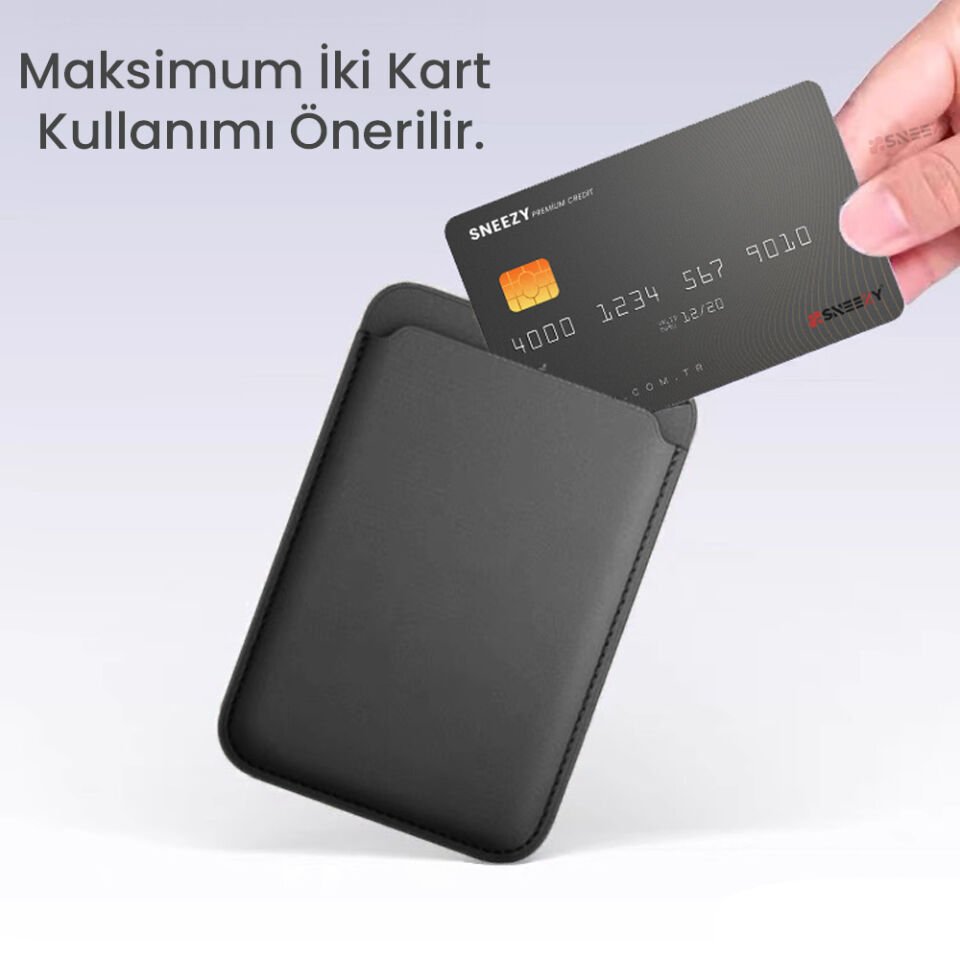 Sneezy İphone 17-17 Air -17Pro-17 Pro max Uyumlu Birinci Sınıf Magsafe Cüzdan Magsafe Deri Kartlık Siyah