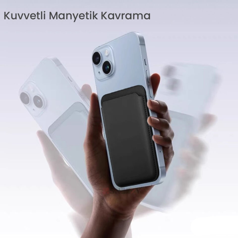 Sneezy İphone 17-17 Air -17Pro-17 Pro max Uyumlu Birinci Sınıf Magsafe Cüzdan Magsafe Deri Kartlık Siyah