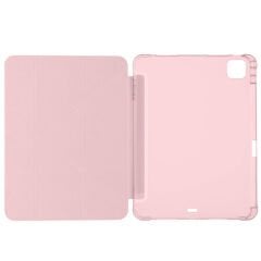 Apple iPad Pro 11 inç 3.Nesil M1 2021 Uyumlu Kılıf Üçgen Katlanabilir Kalem Şarj Bölmeli Kılıf Pembe