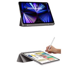 Apple iPad Pro 12.9 İnç 3.4.5.6. Nesil Kılıf Craft Kalem Bölmeli Uyku Modlu Kapaklı Smart Case Koyu Gri - Koyu Gri