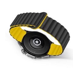 Samsung Galaxy Watch 4 40-42-44-46mm Uyumlu 20mm Harmony Duo Magnetik Silikon Kordon Siyah - Sarı - Siyah - Sarı