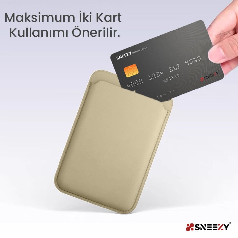 Sneezy İphone 17-17 Air -17Pro-17 Pro max Uyumlu Birinci Sınıf Magsafe Cüzdan Magsafe Deri Kartlık Bej