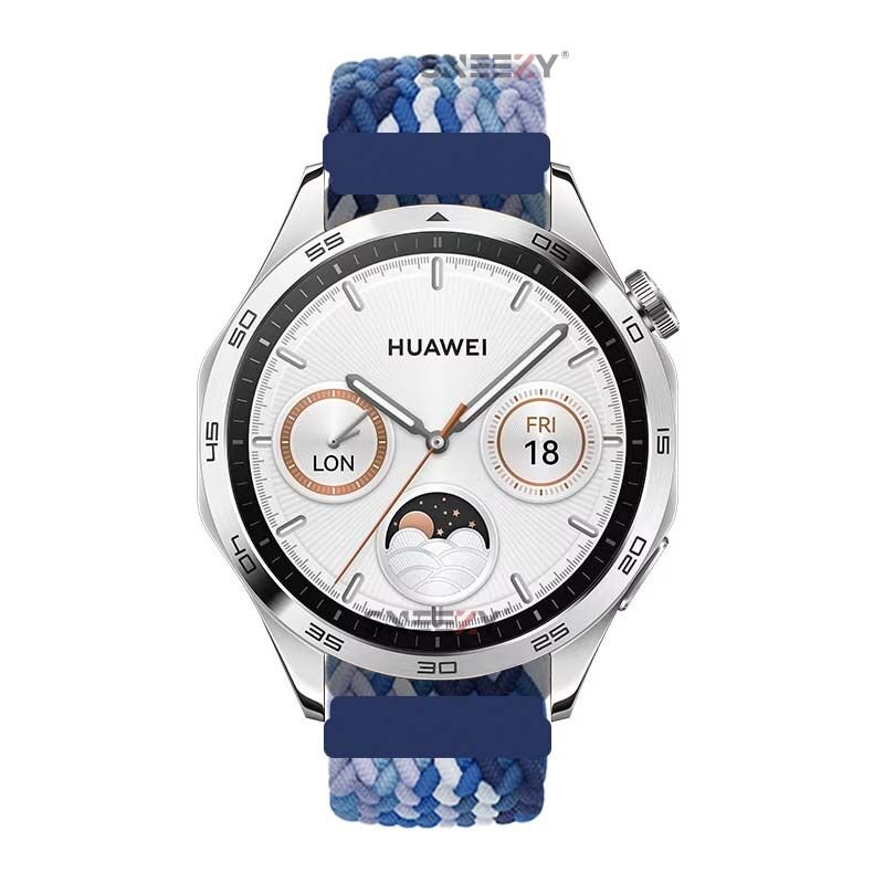 Samsung Gear S3 Frontier R760 - S3 Classic R770 22mm Uyumlu Metal Klips Solo Fiberlink Örgü Kordon Mavi Beyaz