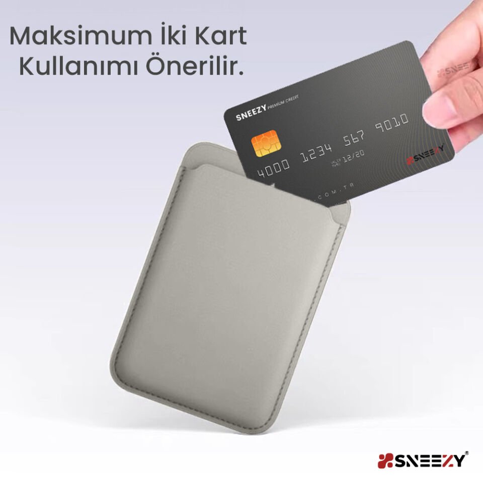 Sneezy İphone 17-17 Air -17Pro-17 Pro max Uyumlu Birinci Sınıf Magsafe Cüzdan Magsafe Deri Kartlık Gri