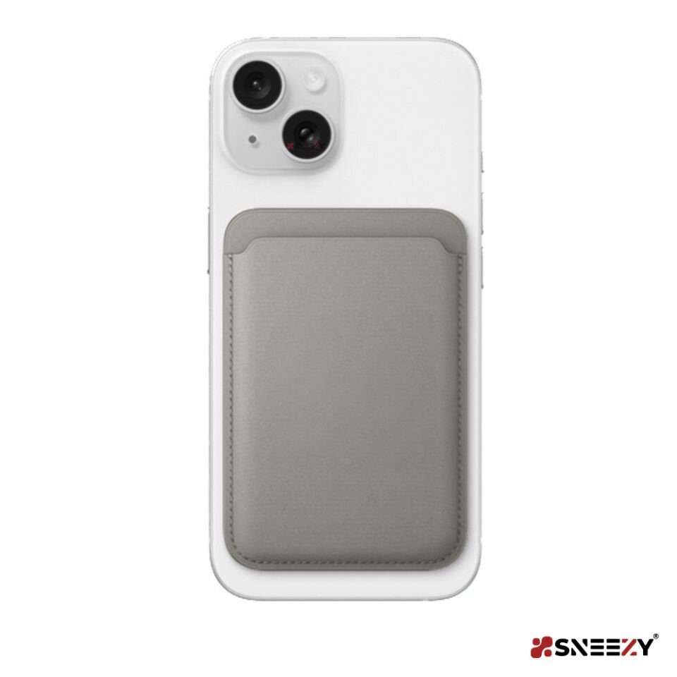 Sneezy İphone 17-17 Air -17Pro-17 Pro max Uyumlu Birinci Sınıf Magsafe Cüzdan Magsafe Deri Kartlık Gri