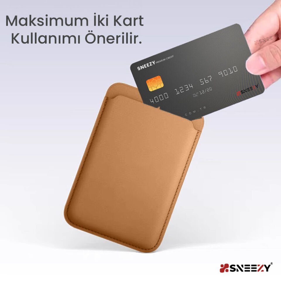 Sneezy İphone 17-17 Air -17Pro-17 Pro max Uyumlu Birinci Sınıf Magsafe Cüzdan Magsafe Deri Kartlık Kahverengi