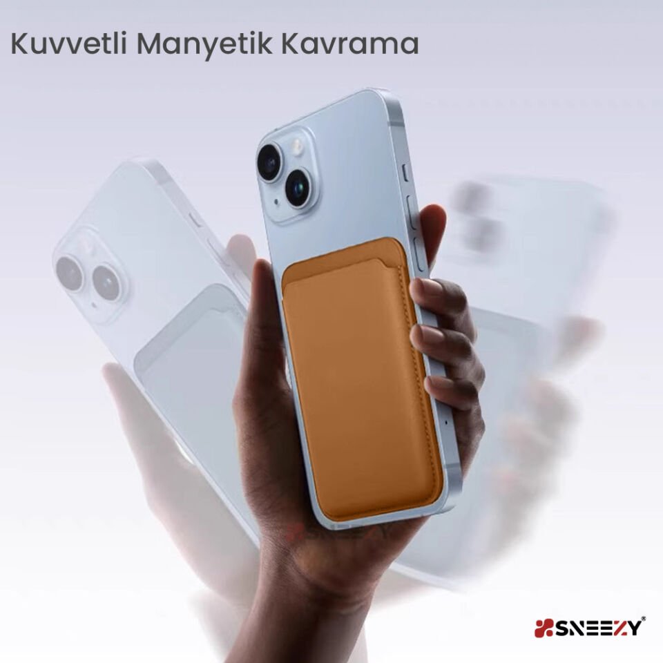 Sneezy İphone 17-17 Air -17Pro-17 Pro max Uyumlu Birinci Sınıf Magsafe Cüzdan Magsafe Deri Kartlık Kahverengi