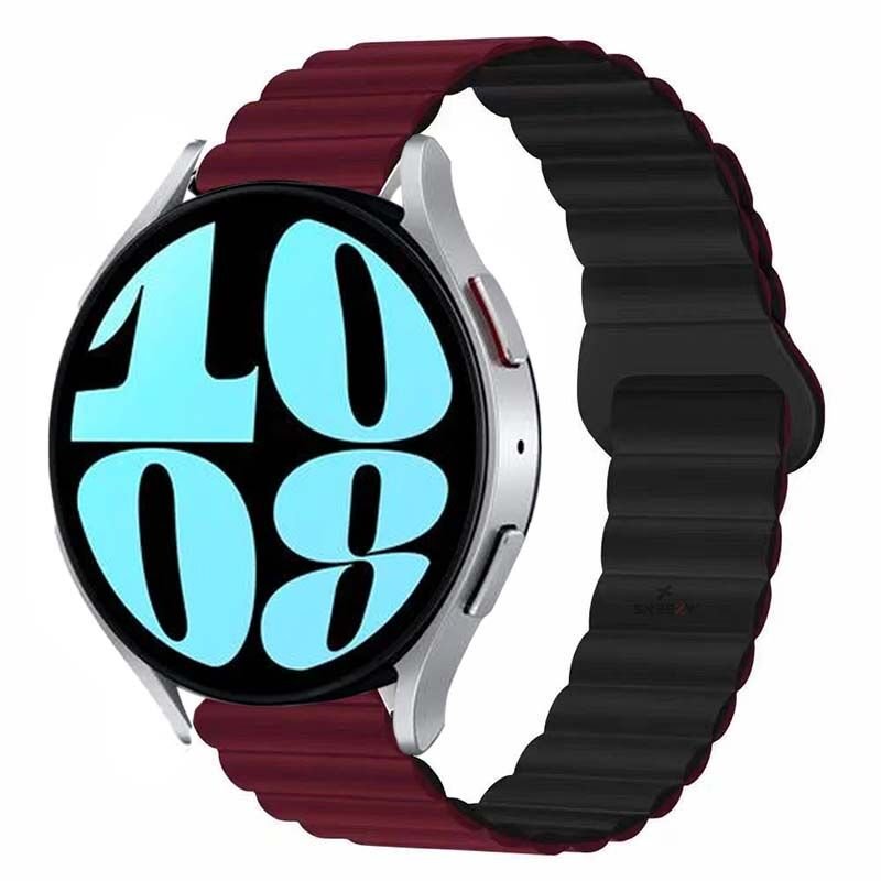 Samsung Galaxy Watch 4 40-42-44-46mm Uyumlu 20mm Harmony Duo Magnetik Silikon Kordon Mürdüm - Mürdüm