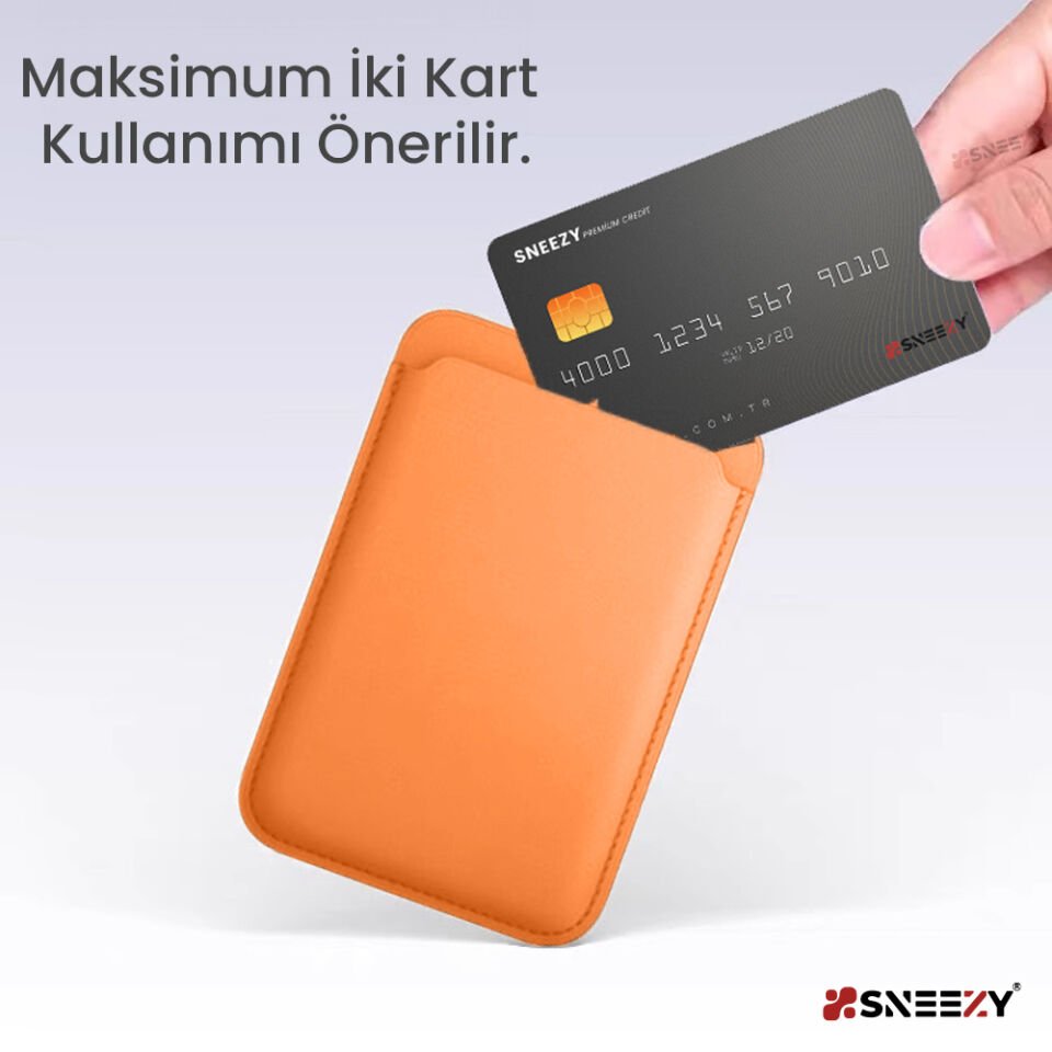 Sneezy İphone 17-17 Air -17Pro-17 Pro max Uyumlu Birinci Sınıf Magsafe Cüzdan Magsafe Deri Kartlık Turuncu