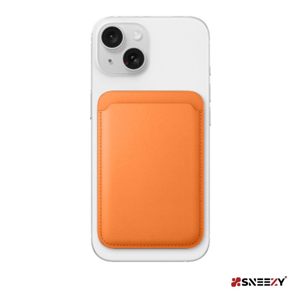 Sneezy İphone 17-17 Air -17Pro-17 Pro max Uyumlu Birinci Sınıf Magsafe Cüzdan Magsafe Deri Kartlık Turuncu